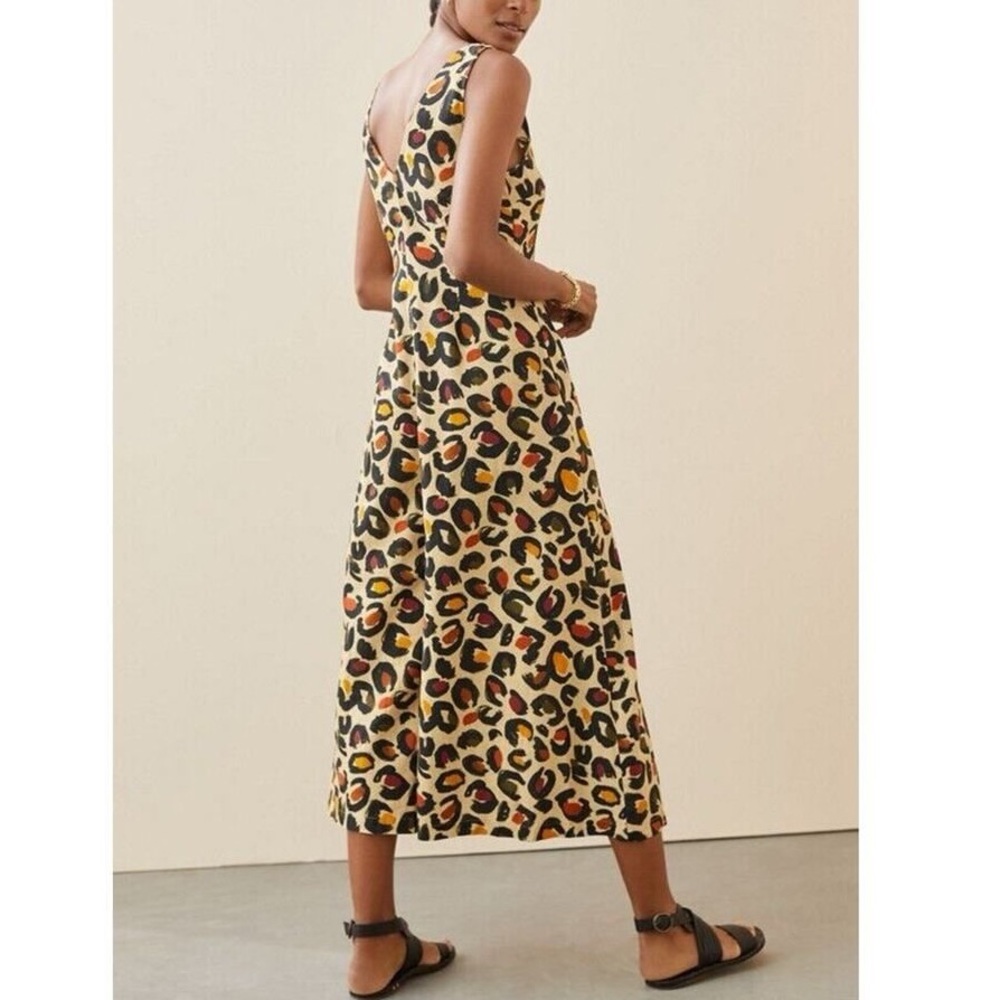 Anthropologie X Farm Rio Leopard Print Wide Leg Cropped Jumpsuit Pockets Size M